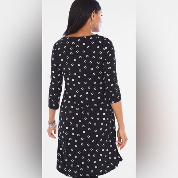 Chico’s black/white grommet dot stretch tunic. High-low hem. Size 0 (small/4). - Picture 2 of 8